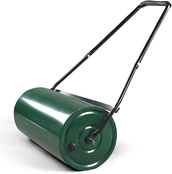 24in Heavy Duty Steel Lawn Roller,Manual Hand Lawns Roller,Water or Sand Filled Garden Rollers,Push/Tow-Behind Yard Rollers,with U-shaped Handle,for Garden Yard Park Backyard Farm (Green & Black)
