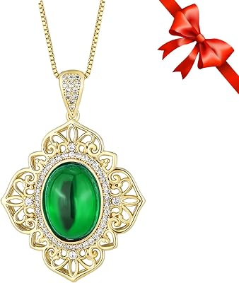 Necklace Gold Jewelry for Women, Green Vintage Hollow Necklace for Women, Retro-Inspired Design with Intricate Details, Perfect Valentines Day Gifts for Her, Ideal for Weddings, Birthdays, and Romantic Occasions