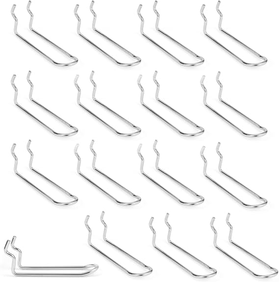 Pegboard Dual-arm Hooks 16pcs Heavy Duty Tool Hanging Holders (Silver, 4")