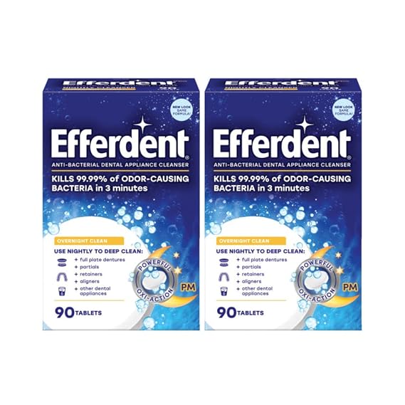 Efferdent PM Overnight Anti-Bacterial Denture Cleanser Tablets 90 ea Pack of 2