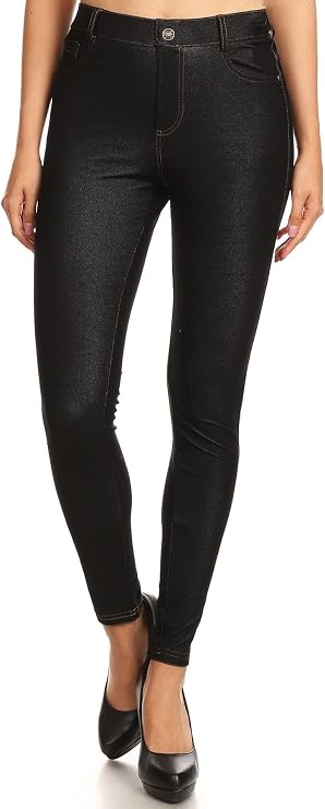 Women's High Waisted Denim Blended Jeggings Stretch Pull-On Jean Leggings Skinny Work Pants Regular- Plus Size