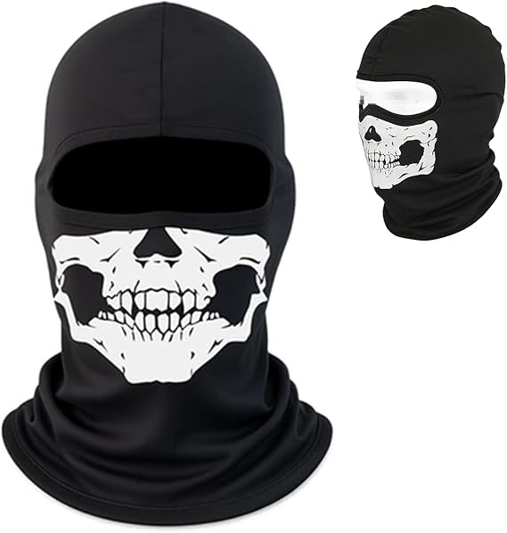 1 Pc Ghost Balaclava Mask Skull Balaclava Skeleton Costume Full Head Ski Snood Mask Knitted Windproof Warmer Headwear for Bike Skateboard Motorcycle Snowboard Outdoor Sport Black