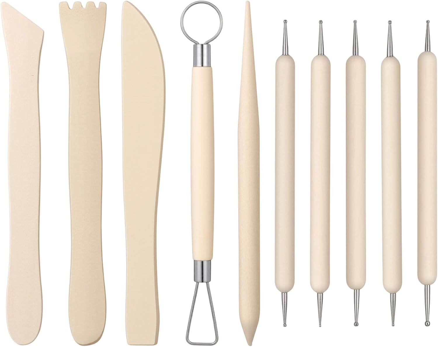 SHENLIU 10 PCS Polymer Clay Tools Set, Clay Modelling Tools, Clay Sculpting Tool, Wooden Dotting Tool for Adults Beginners DIY Art Crafts