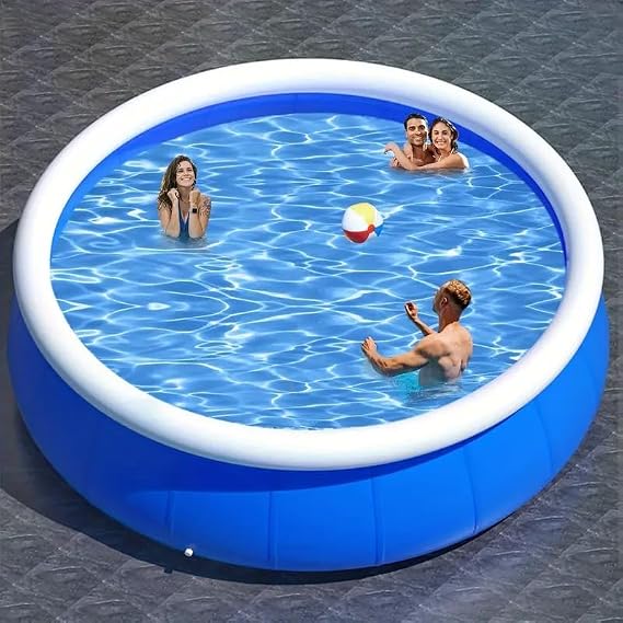 Montary Extra Large 144"x144"x30" Inflatable Swimming Pool for Family- Thickened Backyard Summer Pool, Outdoor Blow Up Design with Coil Mesh, Foldable & Portable