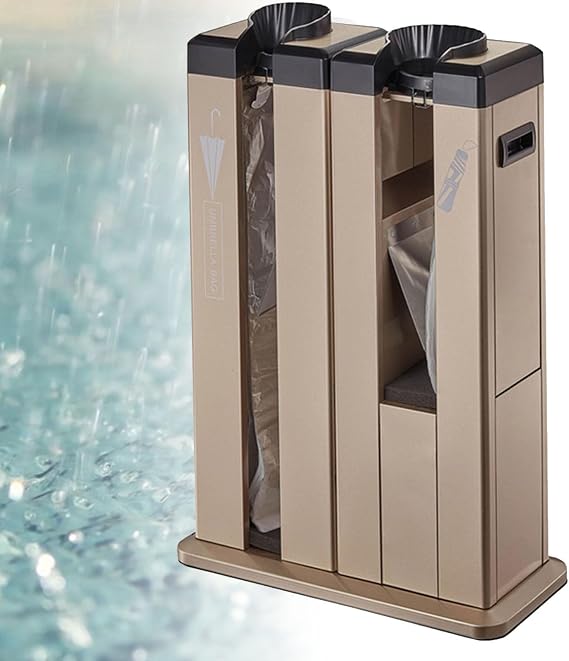 Business Wet Umbrella Bag Wrapper Stand, Double Slots Umbrella Automatic Packing Machine/Umbrella Racks, with 100 Short and 100 Long Bags,Durable Stainless Steel(Silver)