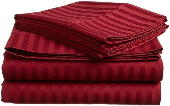 400 Thread Count 100% Natural Cotton 4 Piece Premium Sheet Set (1 Fitted Sheet, 1 Flat Sheet and 2 Pillowcases) Fit Up to 24-Inch-Deep Pocket (RV-King, Burgundy Stripe)
