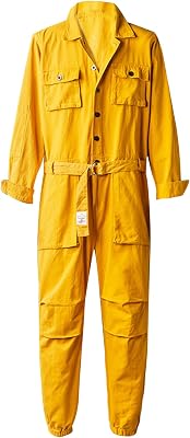 Snoly Men Cotton Button Flight Suit With Belt, Twill Stain & Wrinkle Resistant Work Coverall, Action Back Jumpsuit