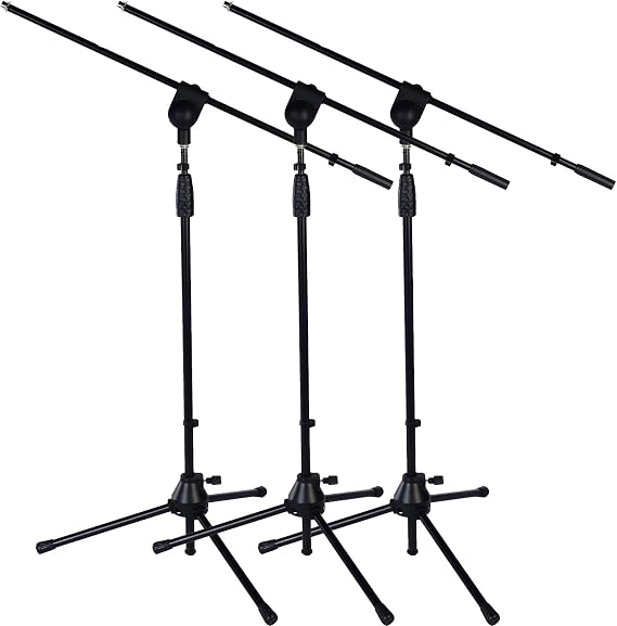 LyxPro Microphone Stand Boom Arm, Rotating Floor Podium Stage, Strong Foldable - 38.5 Inch - 66 Inch, Extends Arm to 29 3/8 Inch  With 3/8 Inch and 5/8 Inch - Mount Adapters TMS-1 (Pack of 3)