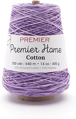 Premier Yarns Home Cotton Cone Yarn, Ideal Knitting and Crochet Supplies, Made of Recycled Cotton and Polyester, Violet Splash, 700 Yards