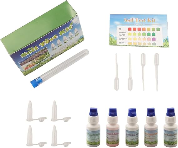 Soil Test Kit for NPK and pH Measurement, 10ml Liquid Solution Set with Test Tubes and Charts, Portable Gardening Tool for Agriculture, Lawn, Flowers, Vegetables and Indoor Plants
