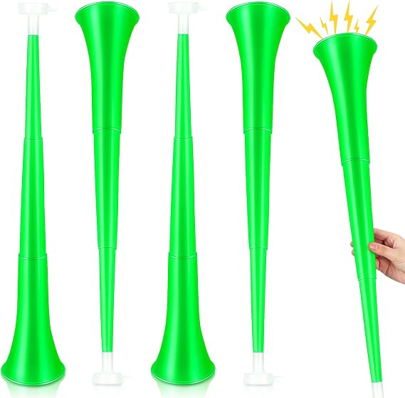 Sosation 4 Pieces Collapsible Stadium Horn 24 Inch Vuvuzela Plastic Trumpet Horn Blow Noisemakers for Sporting Events Football Games Sports Party Supplies Favors Accessories(Green)