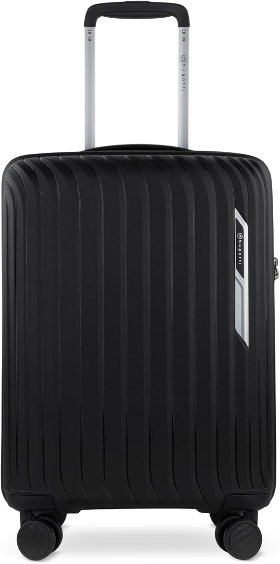 bugatti Hera 4 Wheel Hard Suitcase (S,M,L) Ultra Light Travel Suitcase, Black, S, Stylish