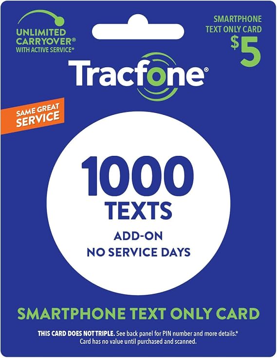 TracFone $5 Text AddOn Card 1000 TXT [Physical Delivery]