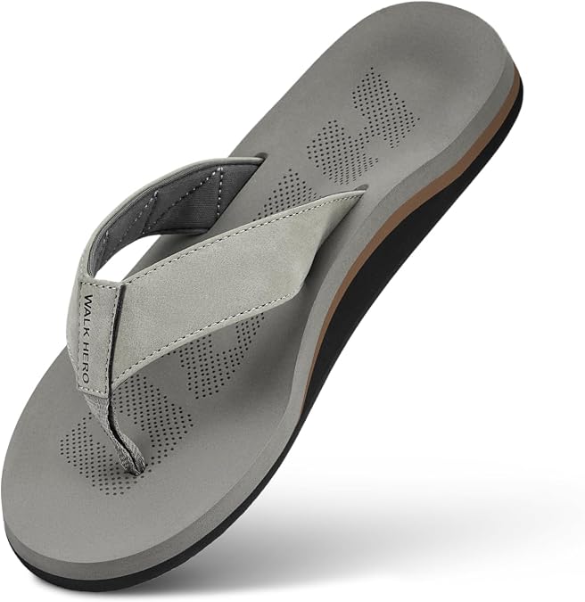 WalkHero Men's Sandals Flip Flops Orthotic Arch Support Soft Cushioning | Non-Slip Rubber Tread Delivers Steady Traction on Wet Decks, Making It Ideal For Beach, Poolside and Daily Errands