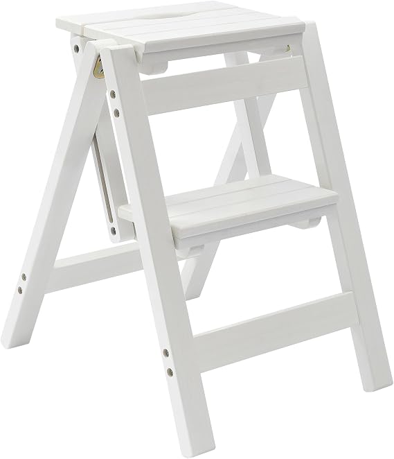 Foldable Step Stool Wood, 2Step Collapsible Stepladder with Handle for Home