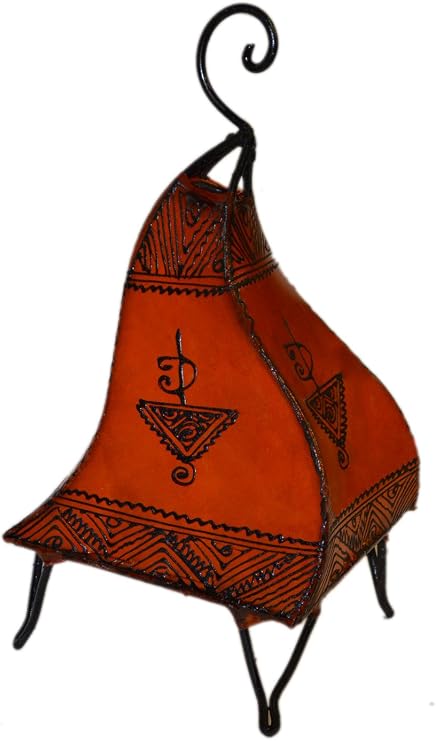 Henna Lamps & Sconces Moroccan Hand Made Leather Henna Lamp Tattoo African Orange Table Lamp 14 Inches High by 8 Inches