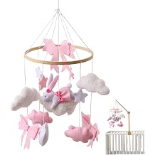 Baby Crib Mobile, Hand-Crocheted Rabbit Crib Hanging Toy, Felt Bows Clouds Stars Nursery for Boys and Girls, Baby Nursery Hanging Decor Mobiles for Babies, Mobile Hanger for, Toys Ha