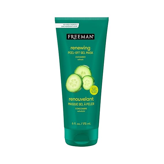 Freeman Renewing Peel-Off Gel Mask, Cucumber Peel-Off Face Mask, Aloe Calms Irritation & Hydrates, Facial Mask For All Skin Types, Cruelty-Free, No Harsh Chemicals, 6 fl. oz./175 ml Tube, 1 Count