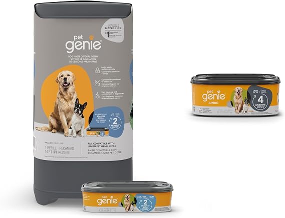 Pet Genie Pail | Dog Waste Disposal System for Odor Control with 1 Starter Refill (14ft) + 1 Pet Genie Jumbo Refill (28ft) Bundle