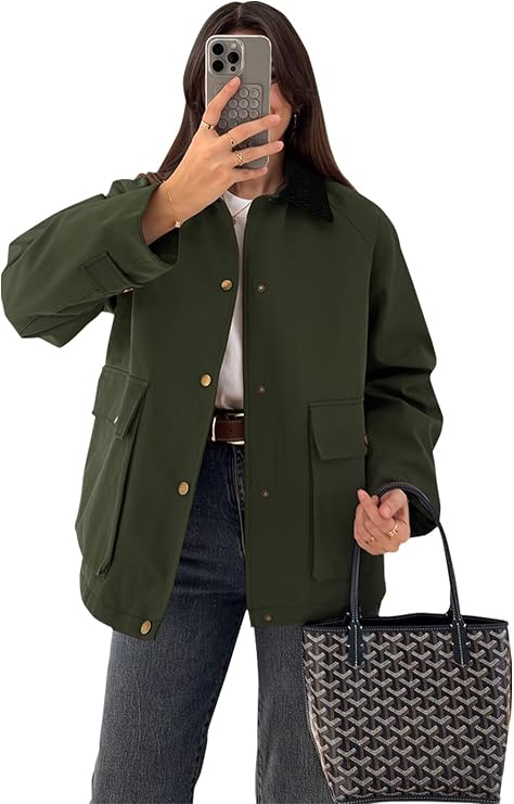 Womens Spring Cargo Jacket Long Sleeve Button Thin Lightweight Outwear Coats with Pockets 2026