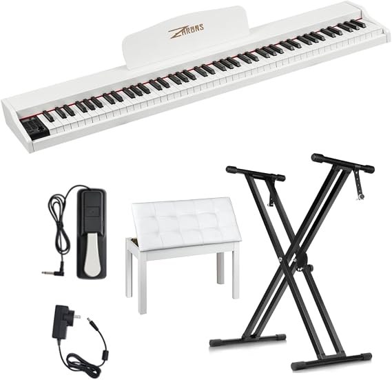 Full Size Electric Keyboard Piano for Beginners, Keyboard Stand X-Shape, Duet Piano Bench Wooden Keyboard Bench with Storage