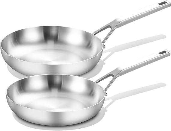 Yeksum Tri-Ply Stainless Steel Frying Pan Set, 10 Inch and 12Inch, Skillet set, Fast Even Heat, Cooking Pan 10" 12", Induction Ready Egg Pan, Compatible with All Cooktops Up to 600F