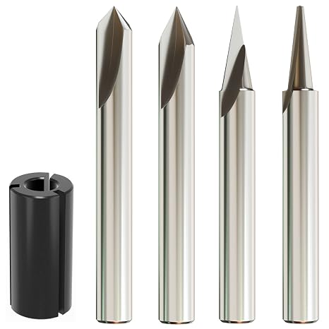 Engraving Bit 15, 20, 60, 90 Degree CNC Wood Carving Router Bit Set Marking Conical Engraving Router Tool , 2 Flutes Tungsten Steel Straight CNC V-bit 1/4 Inch Shank