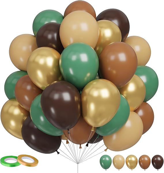 Green Brown Balloons, 60 Pcs Jungle for Jungle Safari Woodland Party Decor