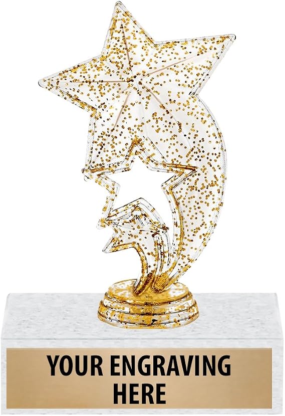 6" Gold Glitter Star Rocket Trophies - Custom Star Trophy Awards