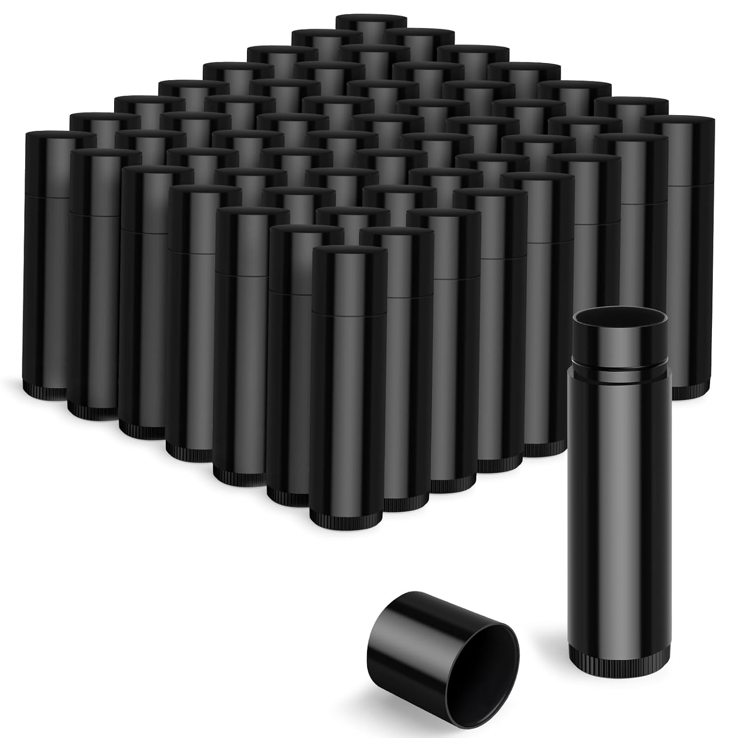 JuLand 100 Packs Empty Lip Balm Tubes Bulk Round BPA Free with Caps for DIY Lipstick homemade, 316 Oz 5.5 ml Leak-Free Empty Lip Balm Containers Black