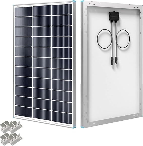 Renogy N-Type 100 Watt Solar Panel with Mounting Z Brackets, 16BB 100W Solar Panel 12V, 25% High Efficiency PV Module Power Charger for RV Camper Marine Home Rooftop Off-Grid | 100W Solar Panel for RV Camper Marine Home Rooftop Off-Grid Systems, Including 1x100W Solar Panel & 1 Set Z Brackets