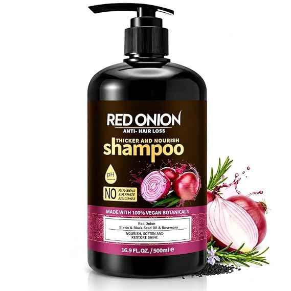 Red Onion Shampoo with Rosemary Biotin Keratin 500ml- Anti Hair Loss, Anti Dandruff Shampoo for Hair Growth & Thickening - Salon Grade 100% Vegan, Organic, Natural Nourishing Care Sulphate Free.