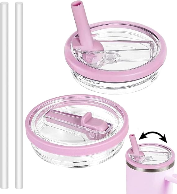 30 OZ Tumbler Lid Replacement Compatible with Stanley Quencher, Leakproof Flip Straw Lids, Spill Proof Top Cover Compatible for Stanley Cup Accessories, 2 Pack, Light Purple