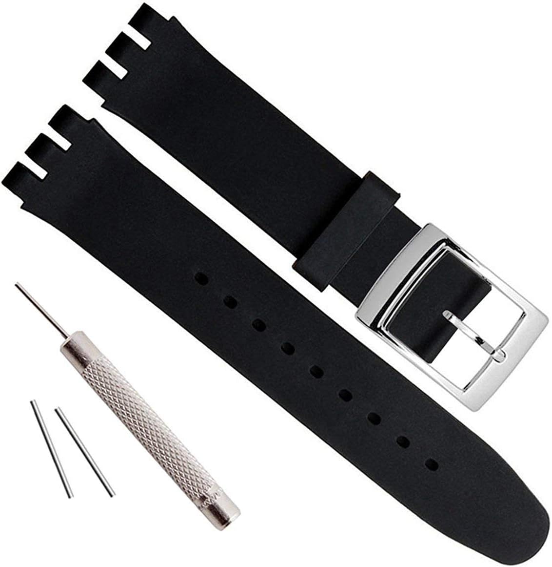 Green Olive 19mm Silver Plated Stainless Steel Buckle Waterproof Silicone Rubber Watch Strap Watch Band Black, Black, Modern