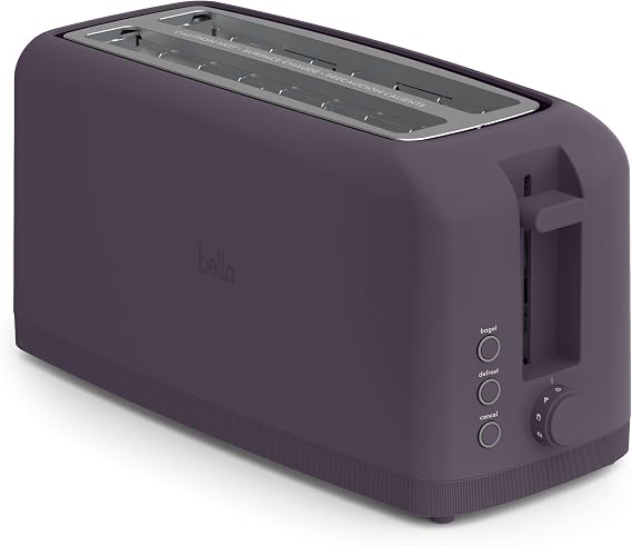 bella Fits-AnywhereTM Slim Toaster, 4 Slice Extra Long & Wide Slot, Plum