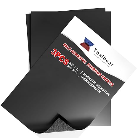 Thaibear Metal Sheets for Magnets, 3 Pack Magnetic Receptive Sheets with Adhesive Backing, 8.5"x12", 30 Mil Thick, Flexible Rubber Sheet Metal for Craft and Magnetic Miniatures Storage