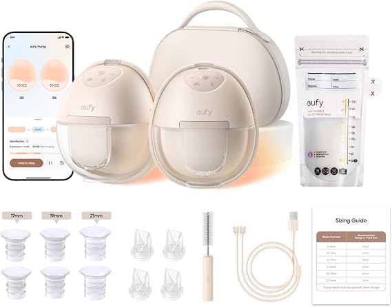 eufy Breast Pump S1 Pro, Heated Wearable Breast Pump,with Breast Milk Storage Bag Electric and Hands-Free with Heating Technology, Portable Charging Case, App-Controlled Smart Rhythm