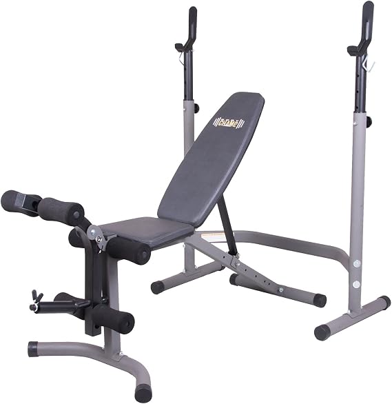 Body Champ Olympic Weight Bench with Leg Extension Curl Lift Developer Attachment / 2 piece Combo Bench and Squat Rack Stand BCB3780