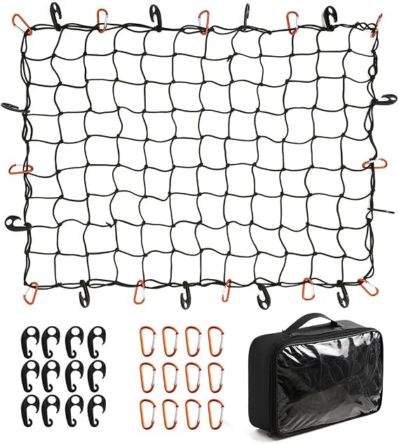 CZC AUTO Bungee Cargo Net 3x4Ft Stretches to 6x8Ft, 3"x3" Mesh Net