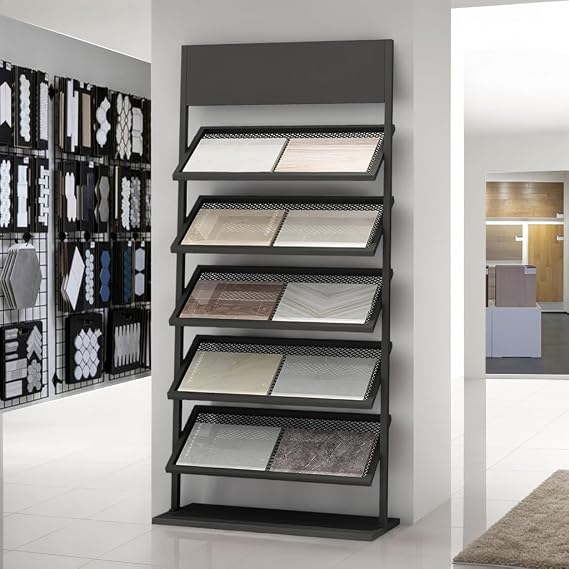 2 Pack Tile Display Rack, 5-Tier Metal Storage Shelf Display Rack, Standing Tile Display Stand, Retail Display Stand for Tiles Stone Wood Floor | Standing Tile Display Stand, Retail Display Stand for Tiles Stone Wood Floor