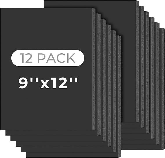 Mat Board Center, 12 Pack 9x12 Black Foam Boards, Acid Free Foam Core Board, 1/8 inch Thick