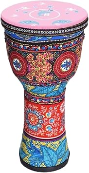 Child African Drum Goatskin Drumhead Durable, Djembe Drum Percussion Ethnic Style, Hand Drum for Birthday, Party Darbuka Drum(Large 10-inch Red B)