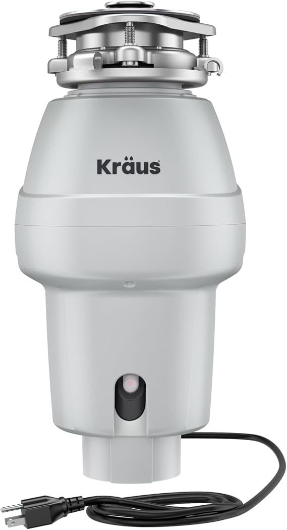 KRAUS WasteGuard 1/2 HP Continuous Feed Garbage Disposal with Ultra-Quiet Motor for Kitchen Sink with Power Cord and Flange Included, KWD201-50MCG