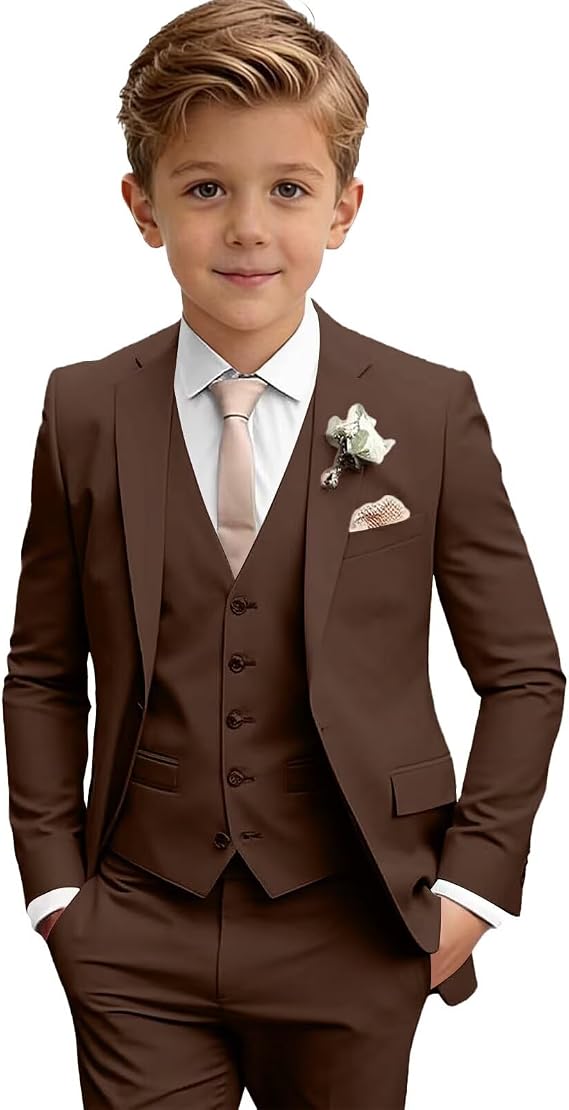 Boy Suits 3 Piece Formal Wedding Tuxedos Slim Fit Jacket Vest Pants for Teen Prom Homecoming