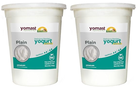 Yomast Organic Yogurt Plain 64oz (Pack of 2) Whole Milk, Probiotic-Rich, Thick & Creamy