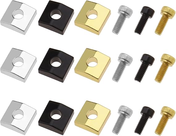 EMSea 9 Sets Electric Guitar Locking Nut Clamp & Screws for Tremolo Bridge Electric Guitar Double Rocking Metal Block String Lock Black Silver Gold