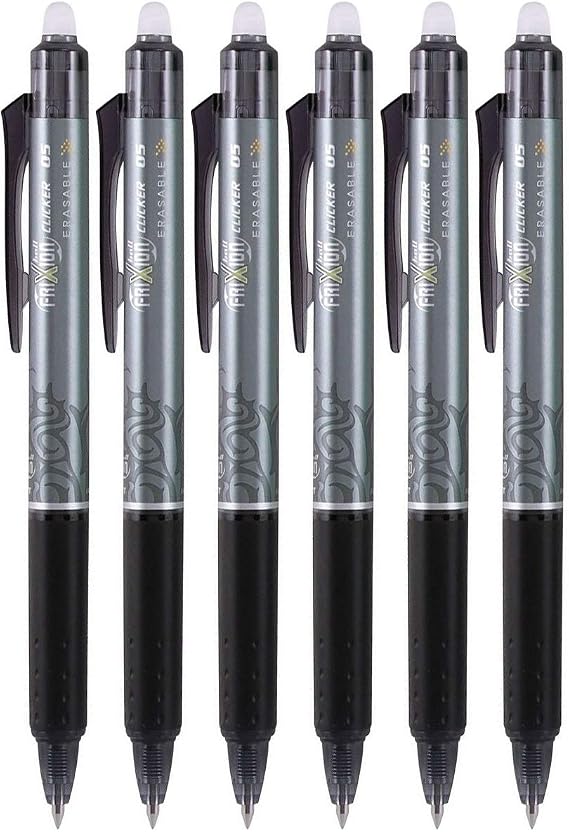 PILOT FriXion Ball Clicker Erasable Gel Ink Retractable Pen, Extra Fine Point, 0.5mm, 6 Count (Black)