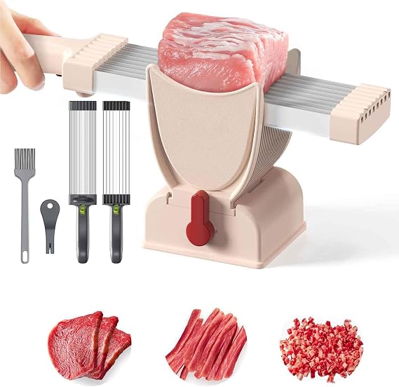 Multifunctional Slicer for Fresh Meat, Fresh Meat Slicing Shredding, Meat Slicer Machine Thickness Adjustable 2/4 mm with Stiff Brush to Clean Container(Color:White)