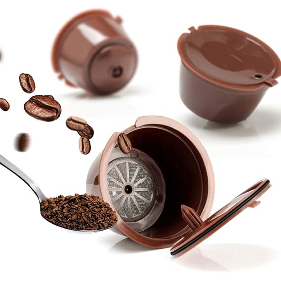 Refillable Capsules Reusable Coffee Pods Filters Compatible with Dolce Gusto Brewers with Spoon and Brush (Brown)