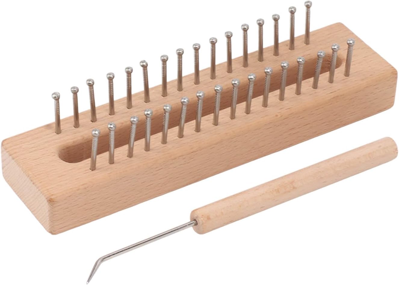 Rectangle Knitting Loom, Practical Wooden Square Knitting Board, DIY Craft Weaving Tool for Scarves Hats Toys, Handmade Craft Kit with a Crochet Hook for Knitting Lovers